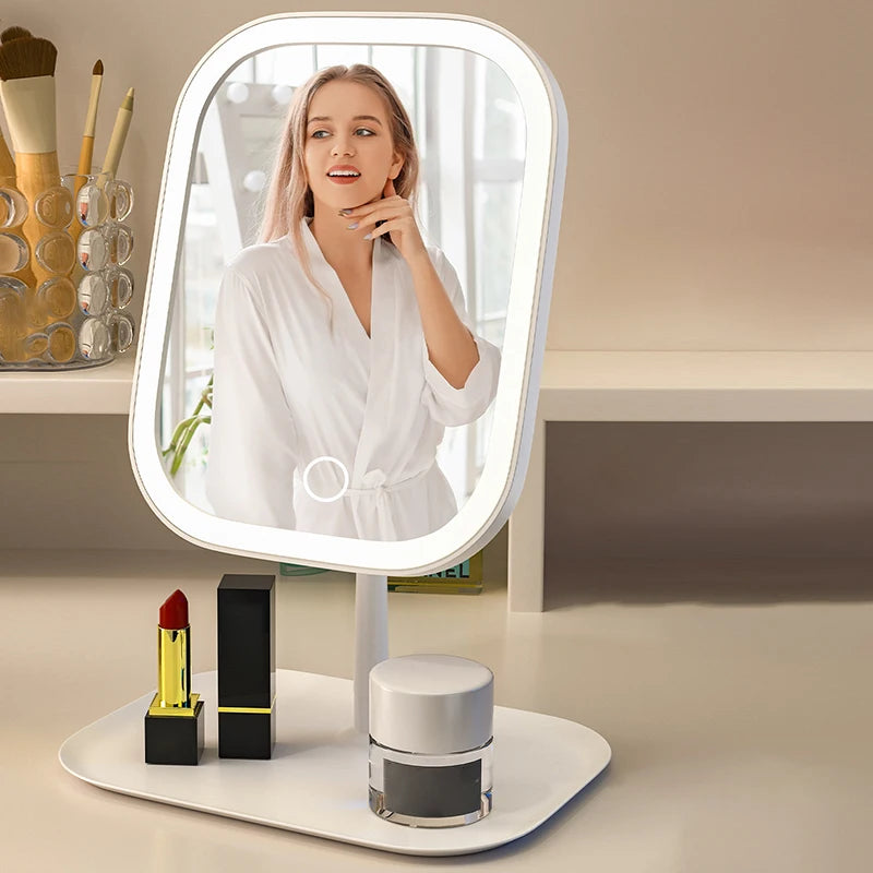 LED Light European Makeup Mirror Desktop Folding Makeup Mirror with Light Fill-In Desktop Vanity Mirror Desktop Mirror