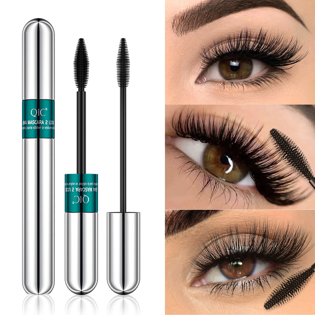 Double In-One Mascara Silk Fiber Mascara Waterproof Mascara for Eyelash Extension Black Thick Lengthening Eye Lashes Cosmetics