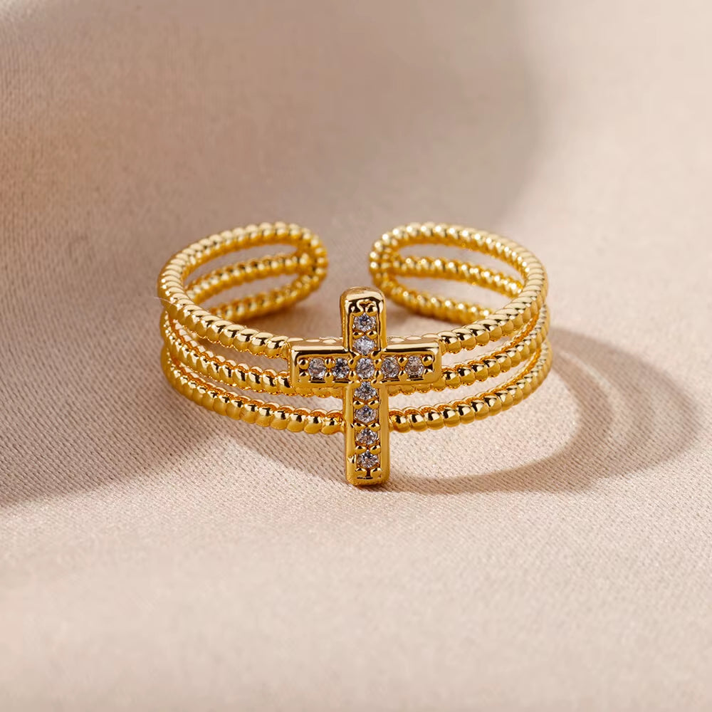 New in Zircon Cross Rings for Women Adjustable Stainless Steel Cross Ring Femme Design Luxury Wedding Jewerly Gift 2026 Anillos