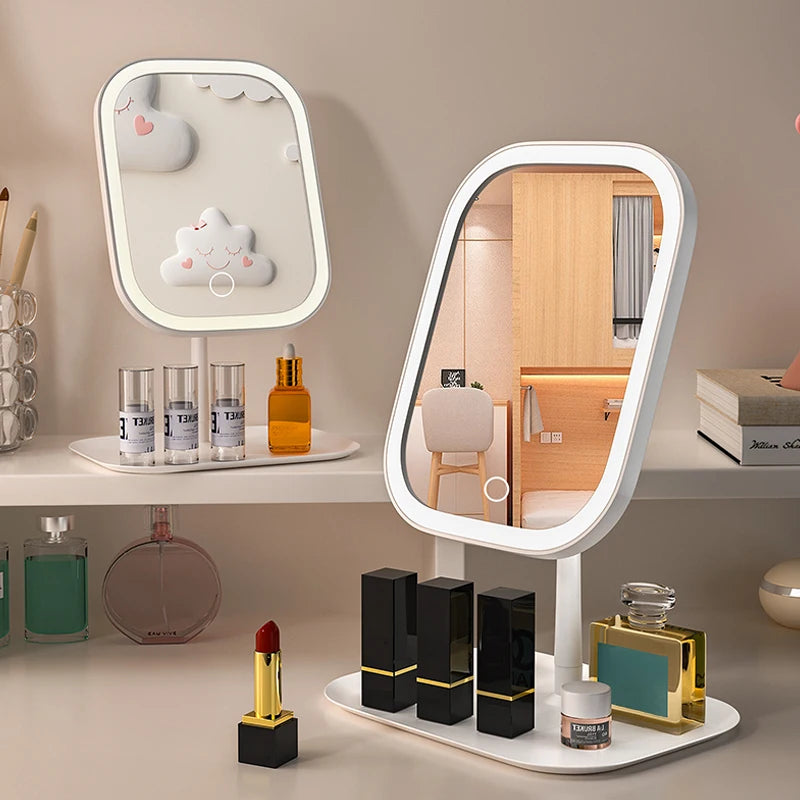 LED Light European Makeup Mirror Desktop Folding Makeup Mirror with Light Fill-In Desktop Vanity Mirror Desktop Mirror