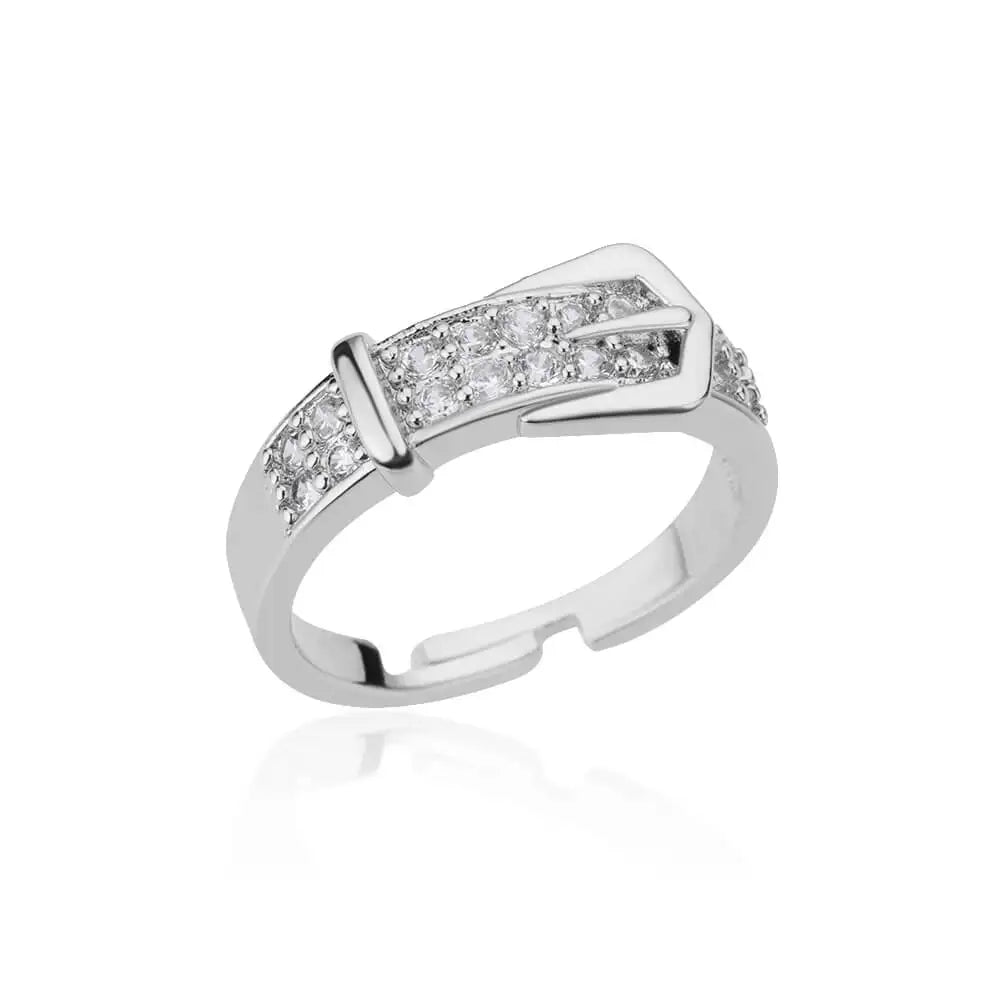 Stainless Steel Belt Rings for Women Zircon Adjustable Belt Finger Ring Femme Geometric Wedding Aesthetic Jewerly Gift Anillos