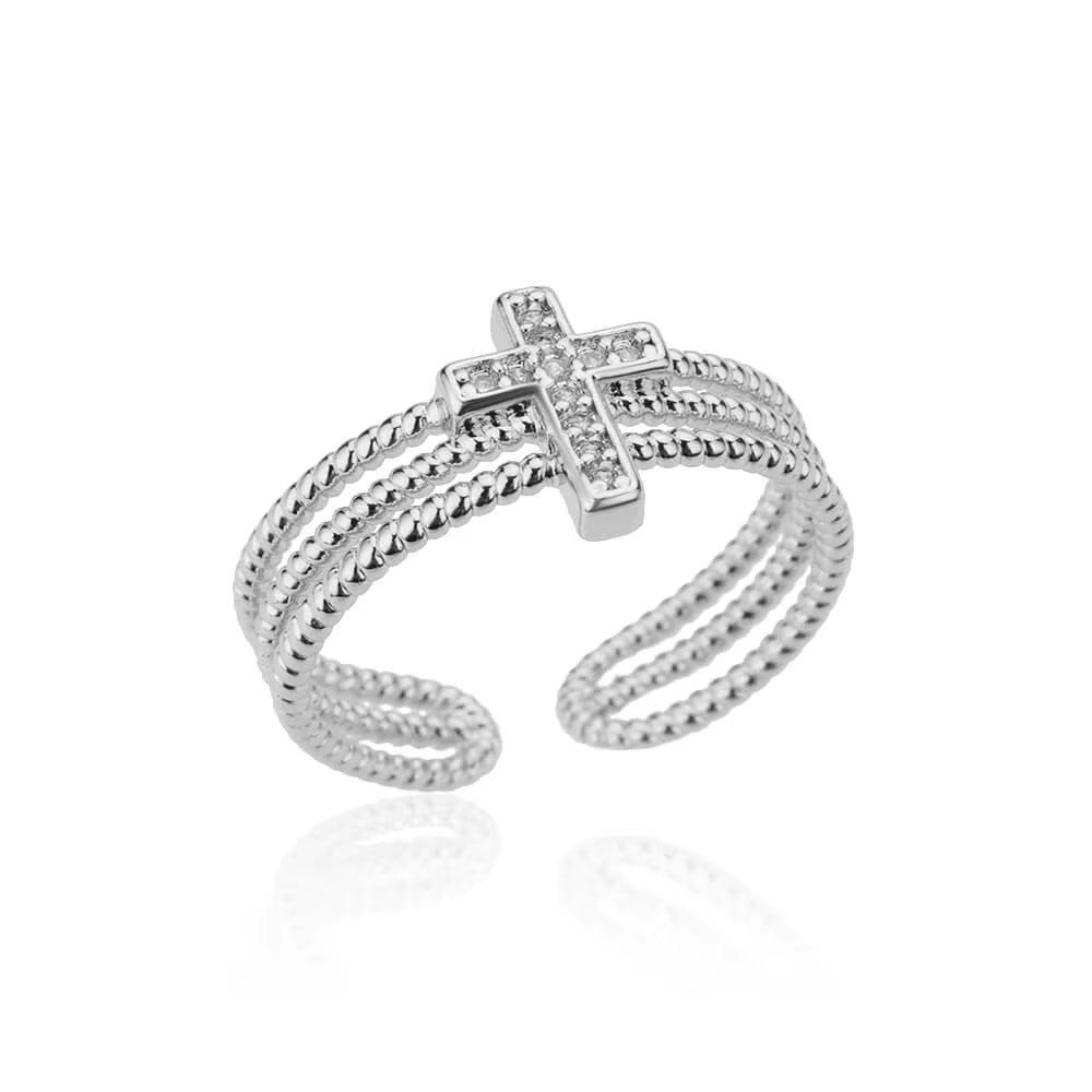 New in Zircon Cross Rings for Women Adjustable Stainless Steel Cross Ring Femme Design Luxury Wedding Jewerly Gift 2026 Anillos