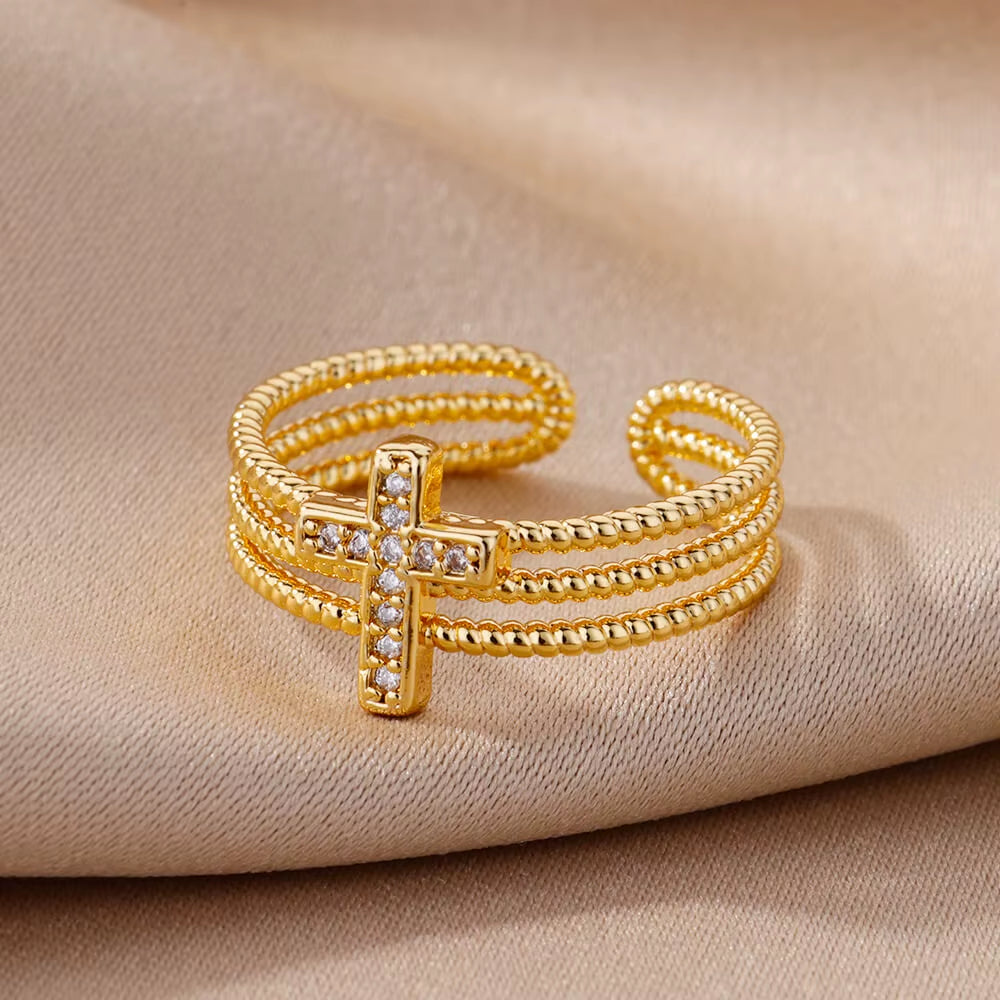 New in Zircon Cross Rings for Women Adjustable Stainless Steel Cross Ring Femme Design Luxury Wedding Jewerly Gift 2026 Anillos