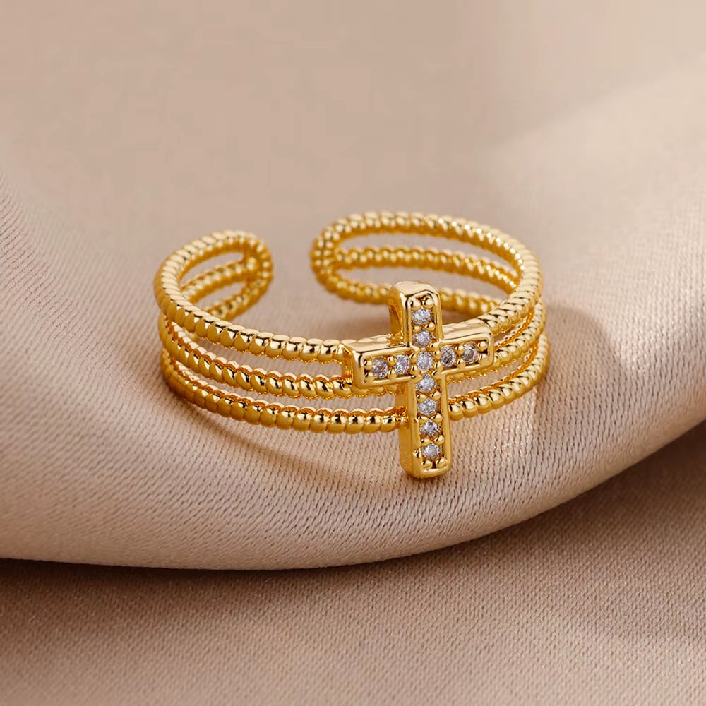New in Zircon Cross Rings for Women Adjustable Stainless Steel Cross Ring Femme Design Luxury Wedding Jewerly Gift 2026 Anillos