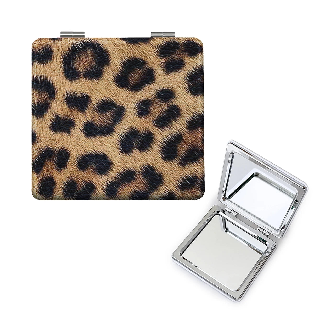 Mini Portable Makeup Mirror Fashion Leopard Print Folding Mirror Pocket Handheld Small Mirror Travel Portable Mirror Makeup Tool