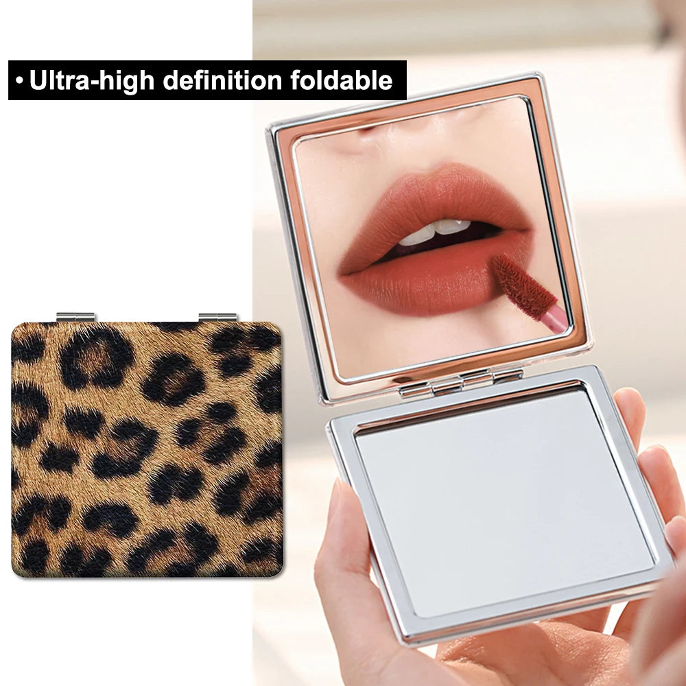Mini Portable Makeup Mirror Fashion Leopard Print Folding Mirror Pocket Handheld Small Mirror Travel Portable Mirror Makeup Tool