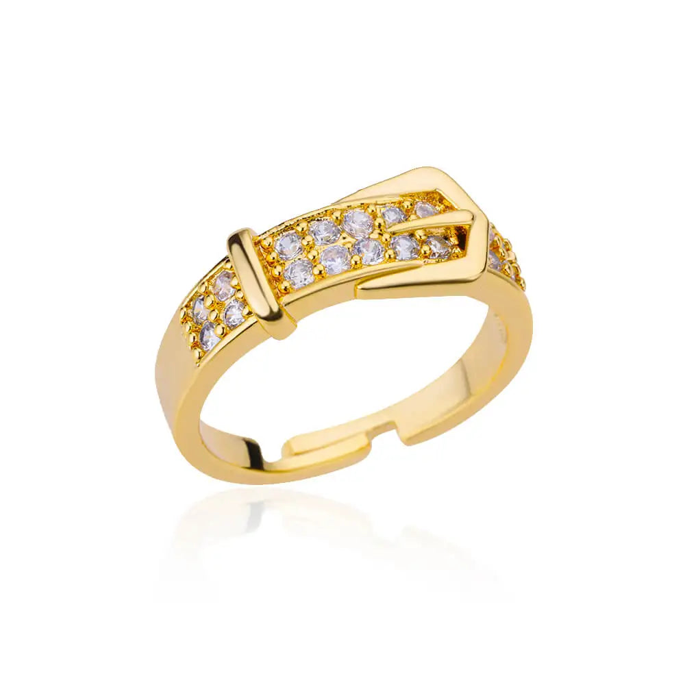 Stainless Steel Belt Rings for Women Zircon Adjustable Belt Finger Ring Femme Geometric Wedding Aesthetic Jewerly Gift Anillos
