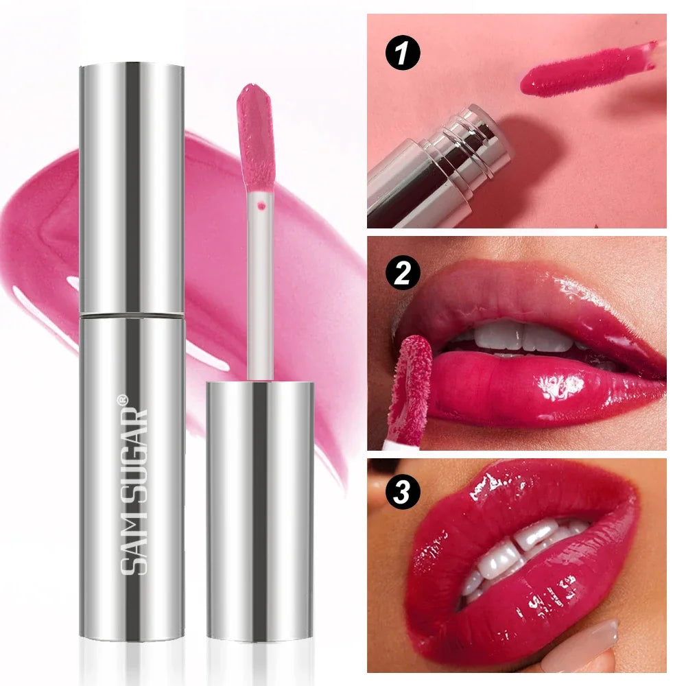 High Shine Lip Gloss Waterproof Smudge Proof Extended Wear Hydrating Raspberry Flavor Colorfast Lip Glaze