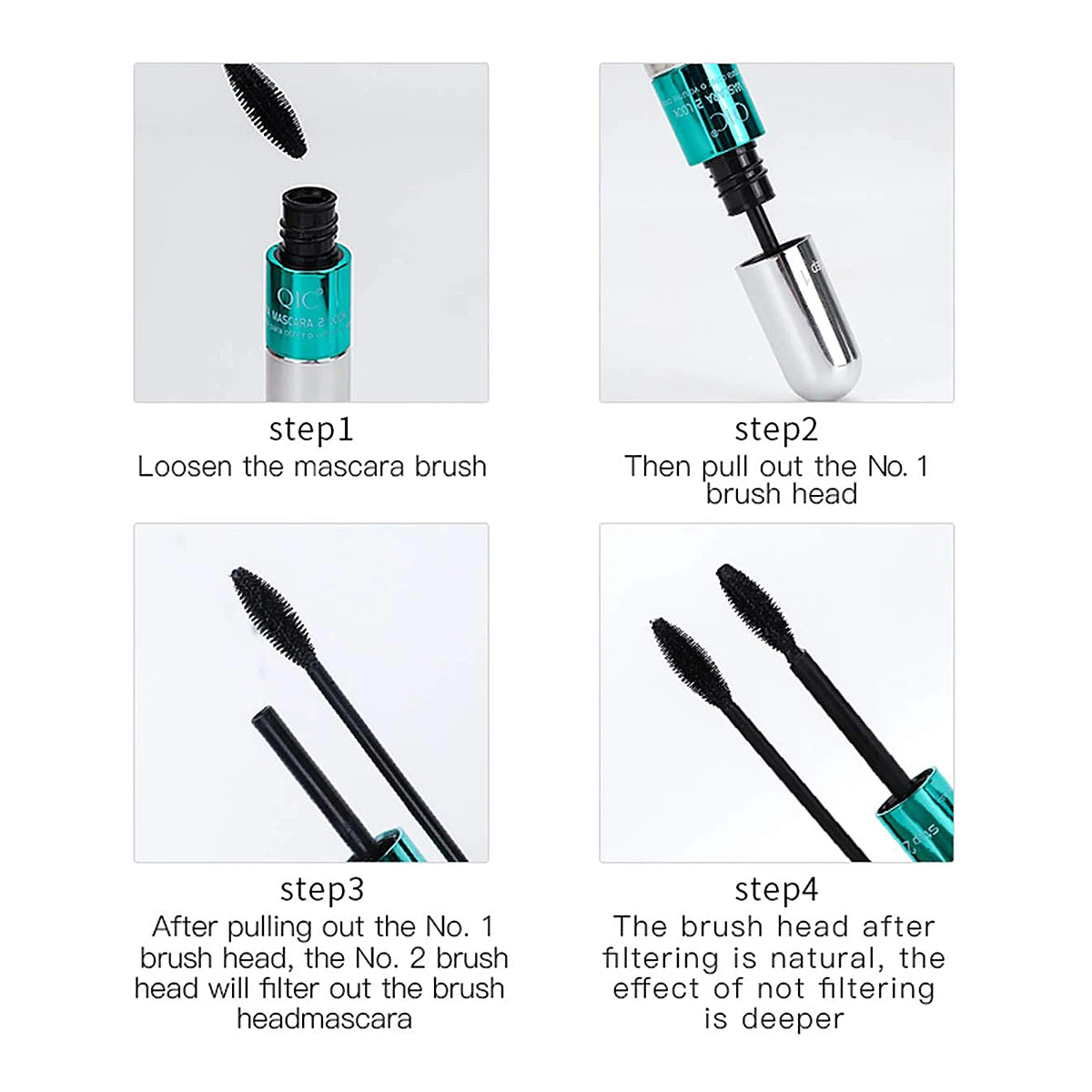 Double In-One Mascara Silk Fiber Mascara Waterproof Mascara for Eyelash Extension Black Thick Lengthening Eye Lashes Cosmetics